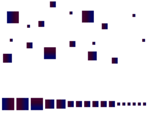 A graphic showing a number of unstructured data points being sorted into a line by size.