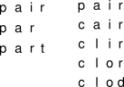 Illustrating the Levenshtein distance by showing that fewer operations are required to transform "pair" into "part" compaire to "clod".